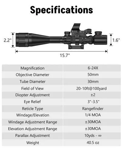 Оптико-электронная система MidTen 6-24x50 AO Rifle Scope Combo, Dual Illuminated