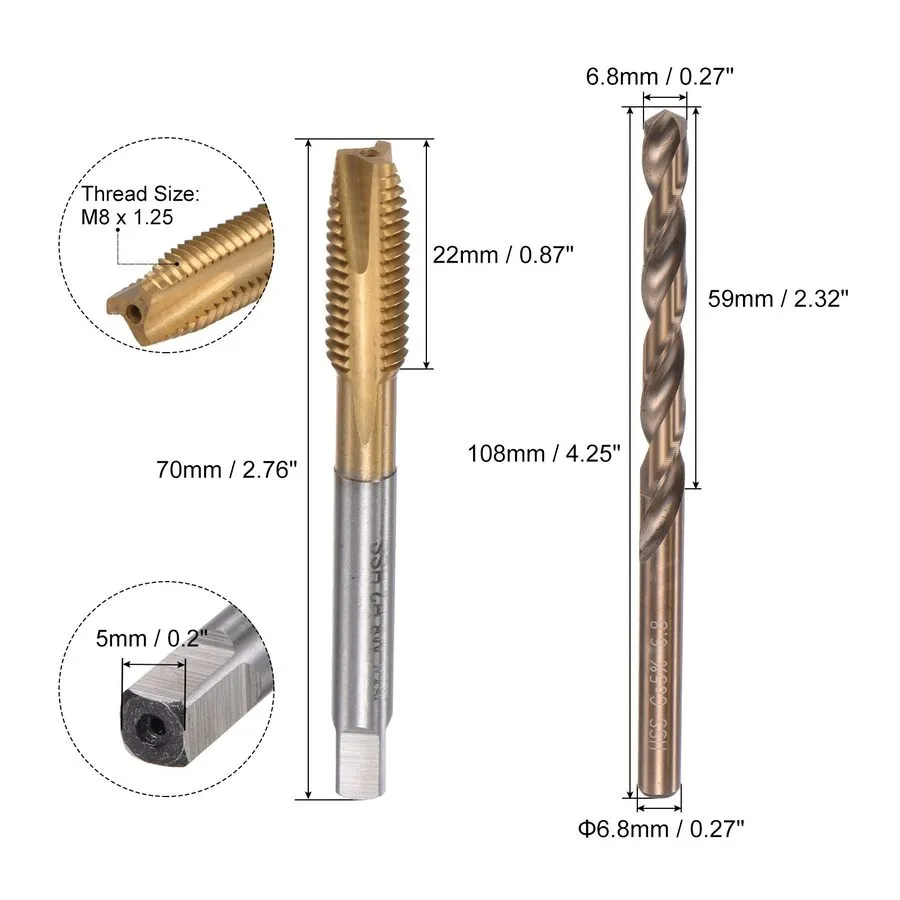 Режущий инструмент M8x1.25 Thread Repair Kit Stainless Steel Inserts, HSS Drill  — фото лота 1