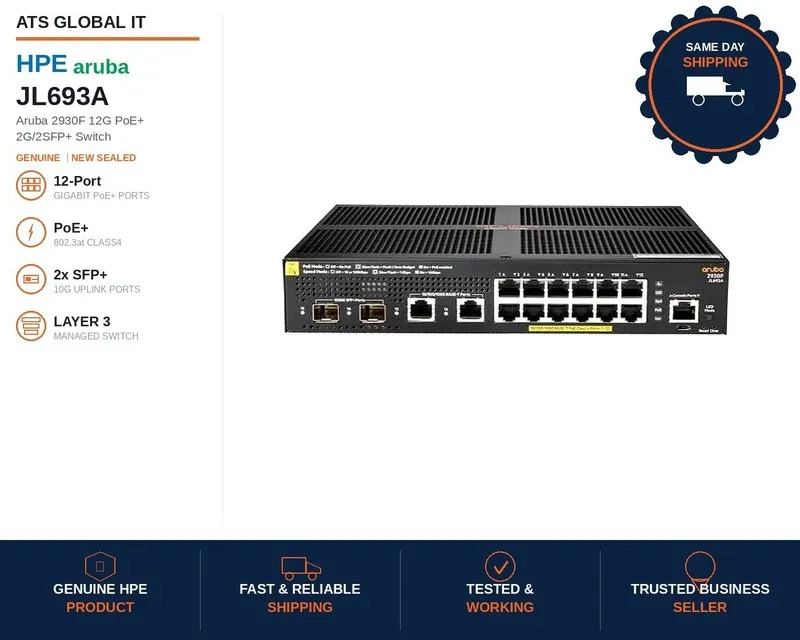 Коммутатор HPE Aruba 2930F 12 port Gigabit PoE+ Switch JL693A