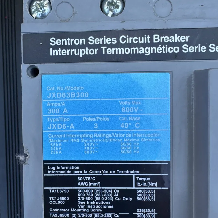 Автоматический выключатель SIEMENS SENTRON CIRCUIT BREAKER JXD63B400 400 AMP 3-P