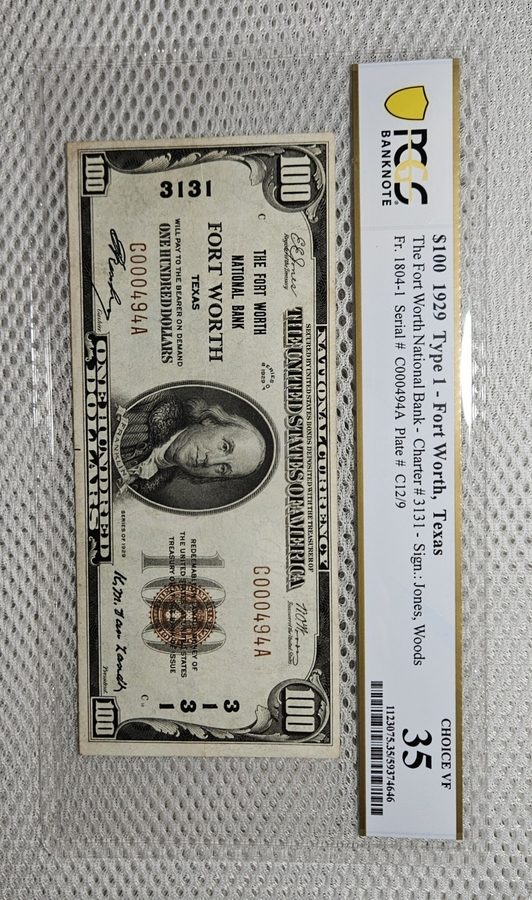 Лабораторный прибор 1929 $100 National Banknote FORT WORTH, TX TEXAS Ch.3131 PCG — фото лота 2