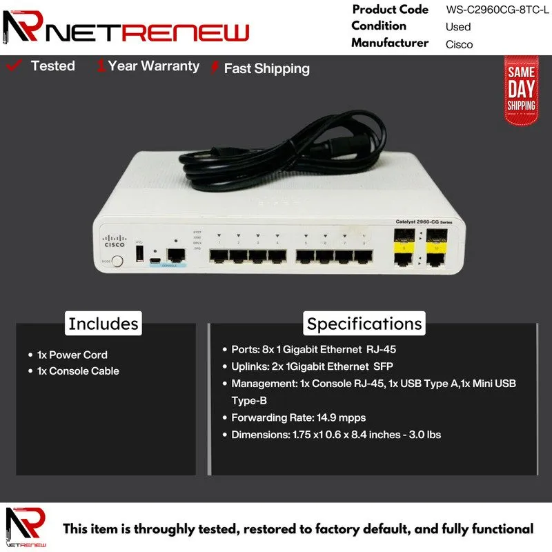 Коммутатор Cisco WS-C2960CG-8TC-L 8-Port Gigabit Ethernet Managed Switch