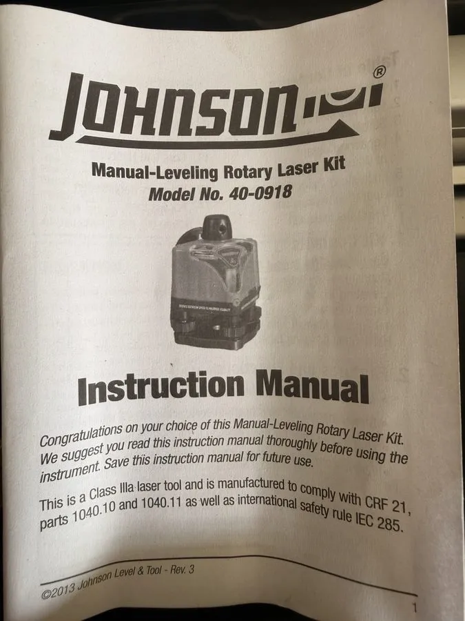 Нивелир Johnson Manual Leveling Rotary Laser Level Kit 40-0918 W/Case — фото лота 2