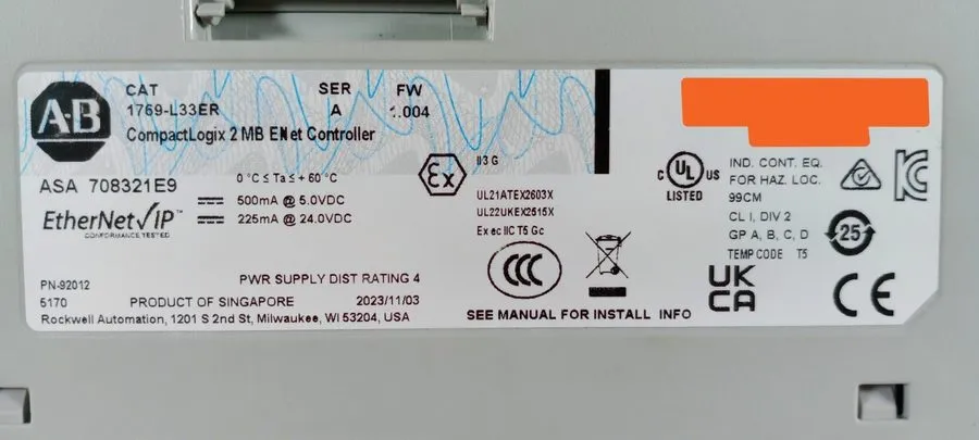 ПЛК Allen Bradley 1769-L33ER /A CompactLogix 5370 L3 2MB Processor 2023