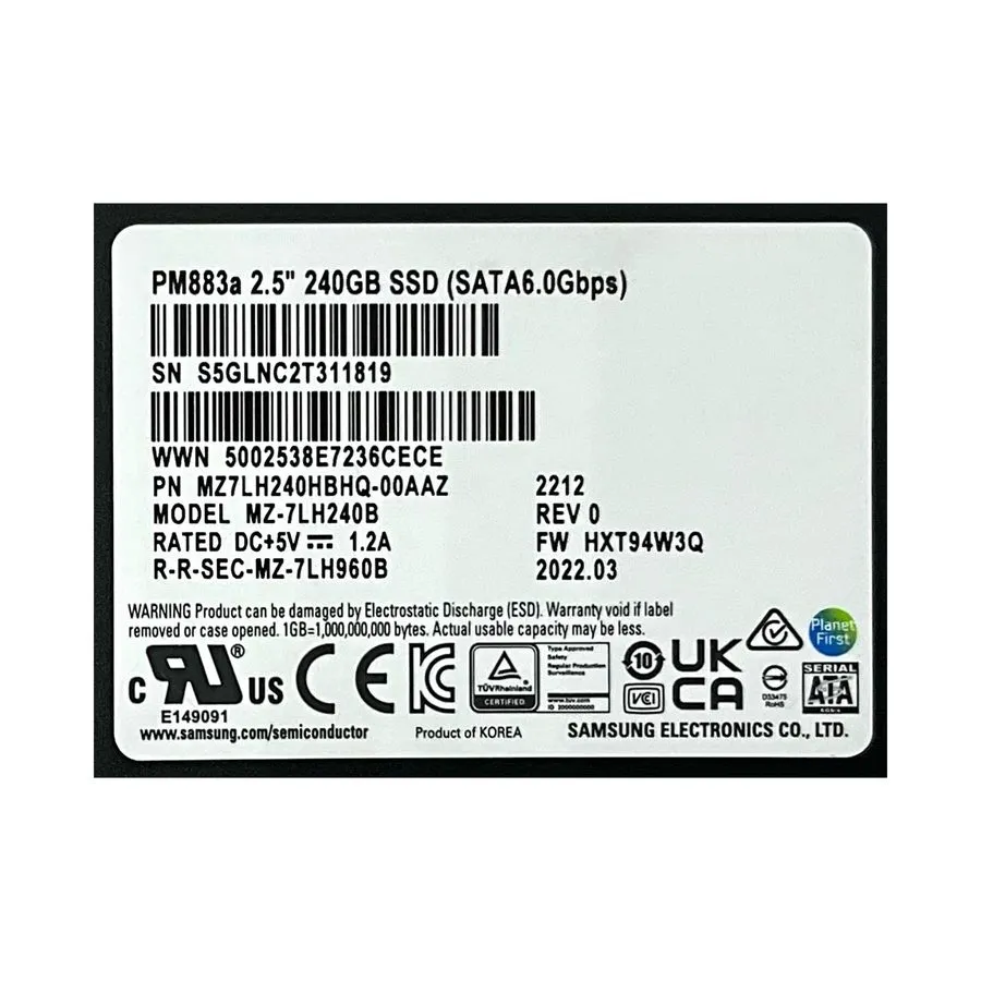 SSD-накопитель Samsung PM883a 240GB M.2 2280 NGFF SATA SSD Internal Solid State  — фото лота 1