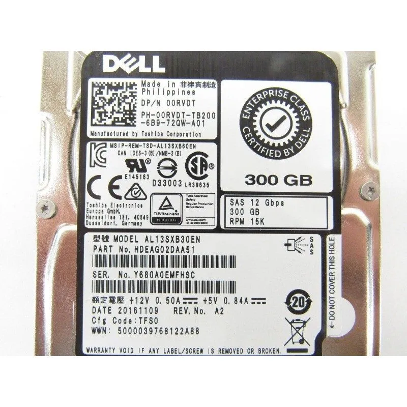 Жёсткий диск Dell 300GB 15K 0RVDT 2.5" SAS 12G Hard Drive AL13SXB30EN HD HDD HDE