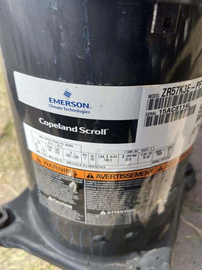 Компрессор COPELAND SCROLL COMPRESSOR Model ZR57K3E PFV-950 Year 2019- 220v sing — фото лота 1