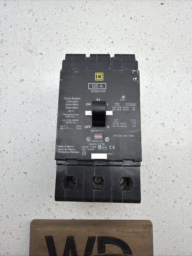 Автоматический выключатель Square D EDB34125 3p 480v 125a 18k Bolt In NF Circuit