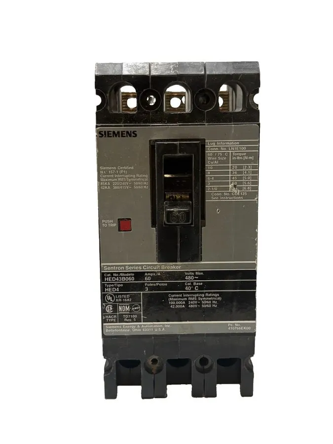 Автоматический выключатель Siemens Sentron HED43B060 60A 3-Pole 480V AC Bolt-On  — фото лота 1