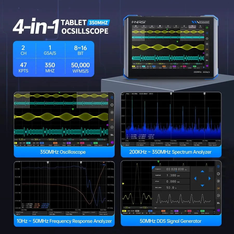 Осциллограф FNIRSI DPOS350P 4-In-1 350Mhz Digital Oscilloscope 2 Channel, 1 Gsa/