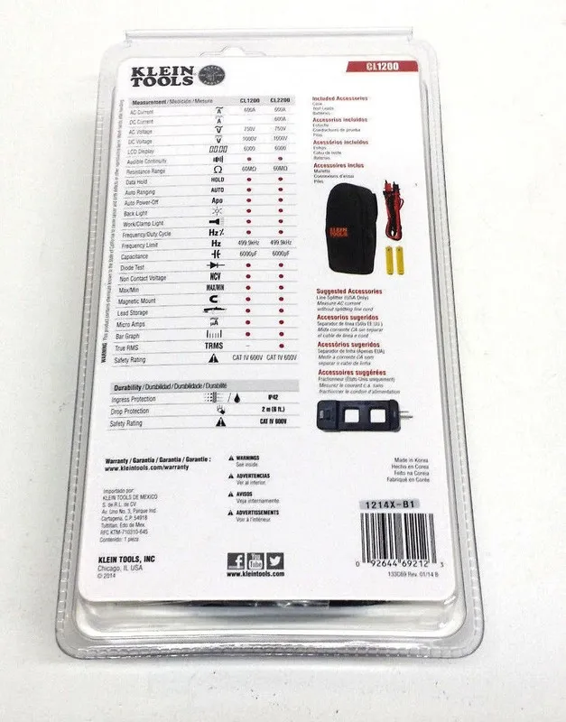 Мультиметр Klein Tools CL1200 600A AC Clamp Meter Multimeter Clampmeter
