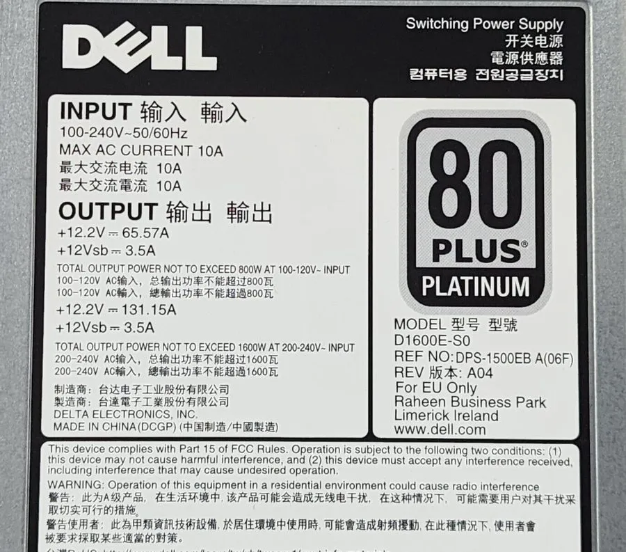 Блок питания Dell 95HR5 Poweredge C4130 1600W EPP 80 Plus Platinum Power Supply