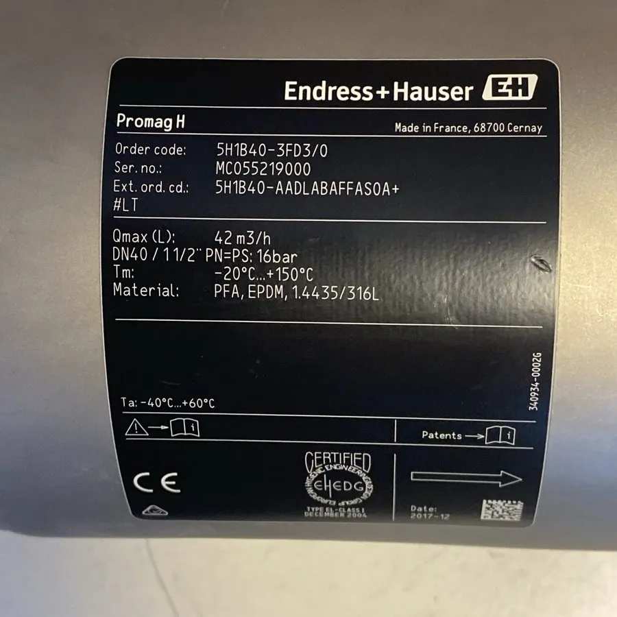 Датчик потока Endress+Hauser Proline Promag H 100 Flow Sensor DN40 1 1/2" 5H1B40 — фото лота 1
