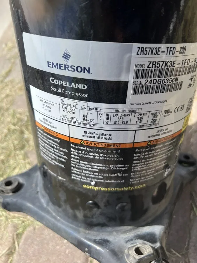 Компрессор COPELAND SCROLL COMPRESSOR model ZR57K3E TF5- 950 Year 2020 230v 3 ph