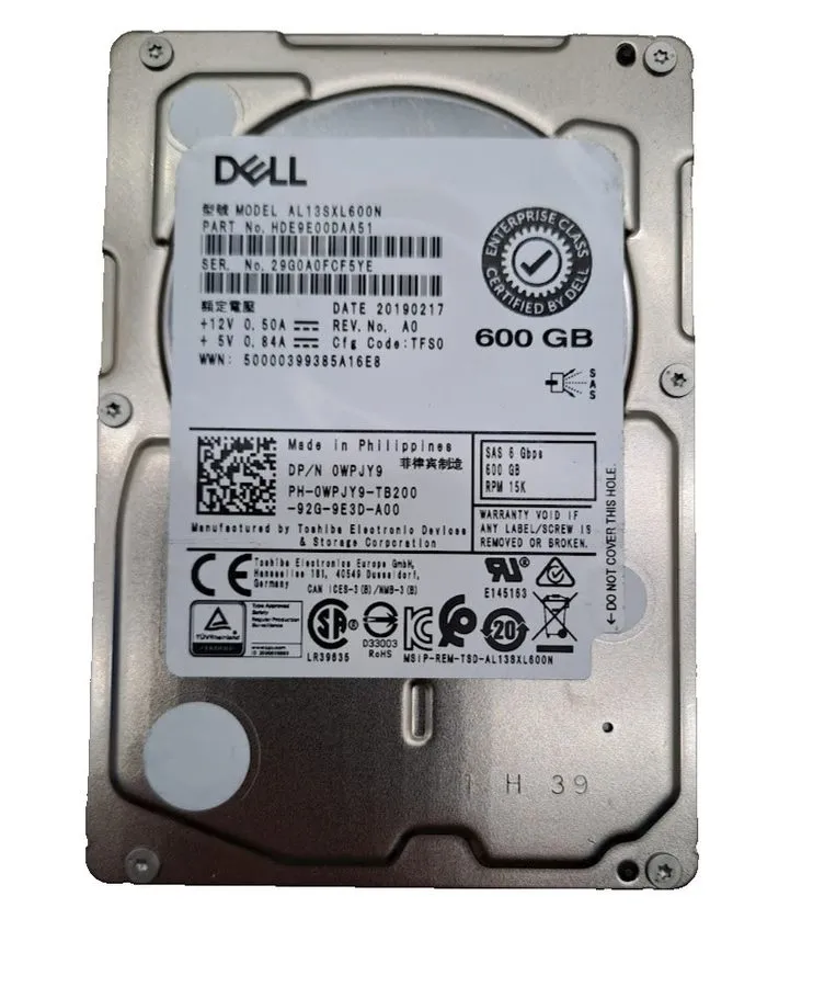 Жёсткий диск WPJY9 DELL TOSHIBA AL13SXL600N 600GB 6Gbs 15K 3.5'' SAS HDD W348K W