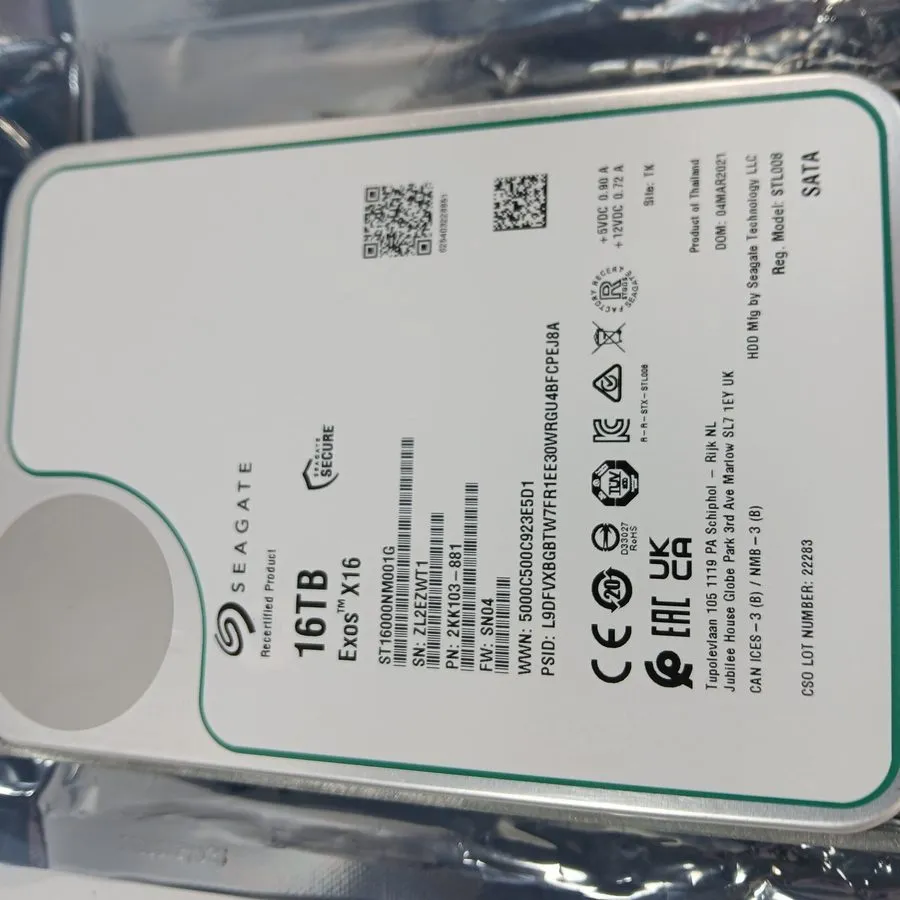 Жёсткий диск ST16000NM001G Seagate Exos X16 16TB SATA 7.2K RPM 512e 6GB/s 3.5" H