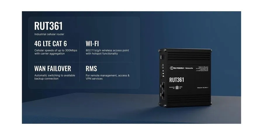 Маршрутизатор Teltonika RUT361 Industrial 4G LTE Cellular Router, Cat 6 up to 30 — фото лота 2