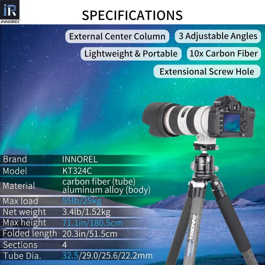 Оборудование видеонаблюдения Carbon Fiber Tripod INNOREL KT324C Without Head Pro — фото лота 1