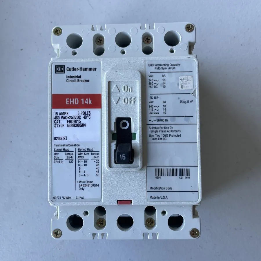 Автоматический выключатель EATON CUTLER HAMMER EHD3015 15A 3-POLE 480V F-FRAME C