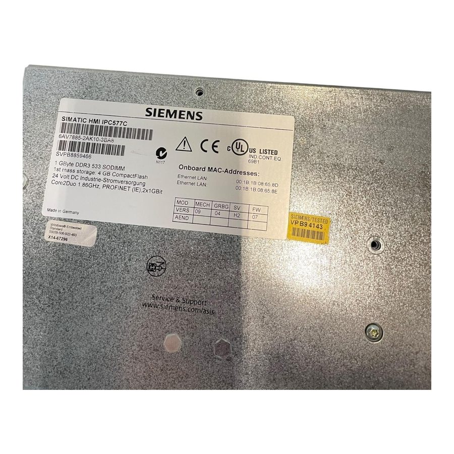 Промышленный компьютер Siemens SIMATIC HMI IPC577C Panel PC 6AV7885-2AK10-3BA8 T