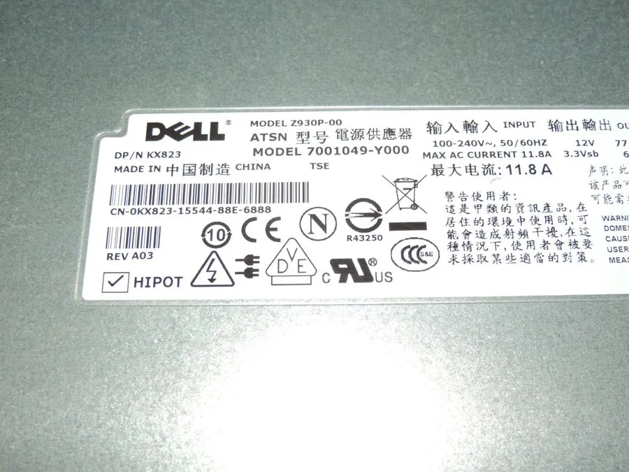 Блок питания DELL POWEREDGE SERVER 2900 930 WATT POWER SUPPLY 0KX823, Z930P-00