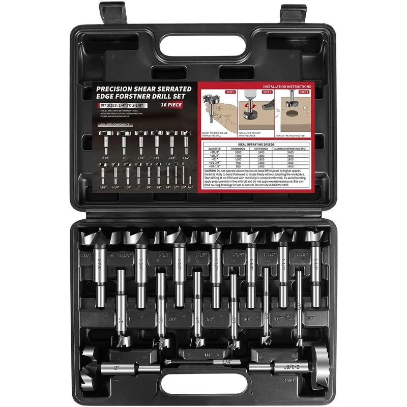 Режущий инструмент PB-100 Forstner Bit Set Diameter 1/4" to 2-1/8" Woodworking W — фото лота 1