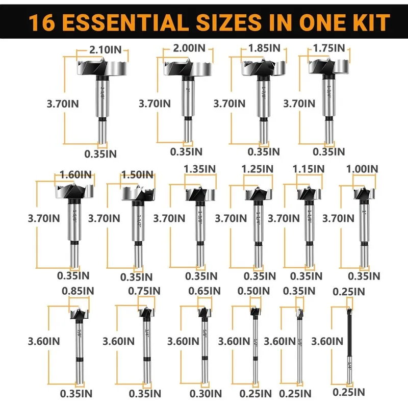 Режущий инструмент PB-100 Forstner Bit Set Diameter 1/4" to 2-1/8" Woodworking W — фото лота 2