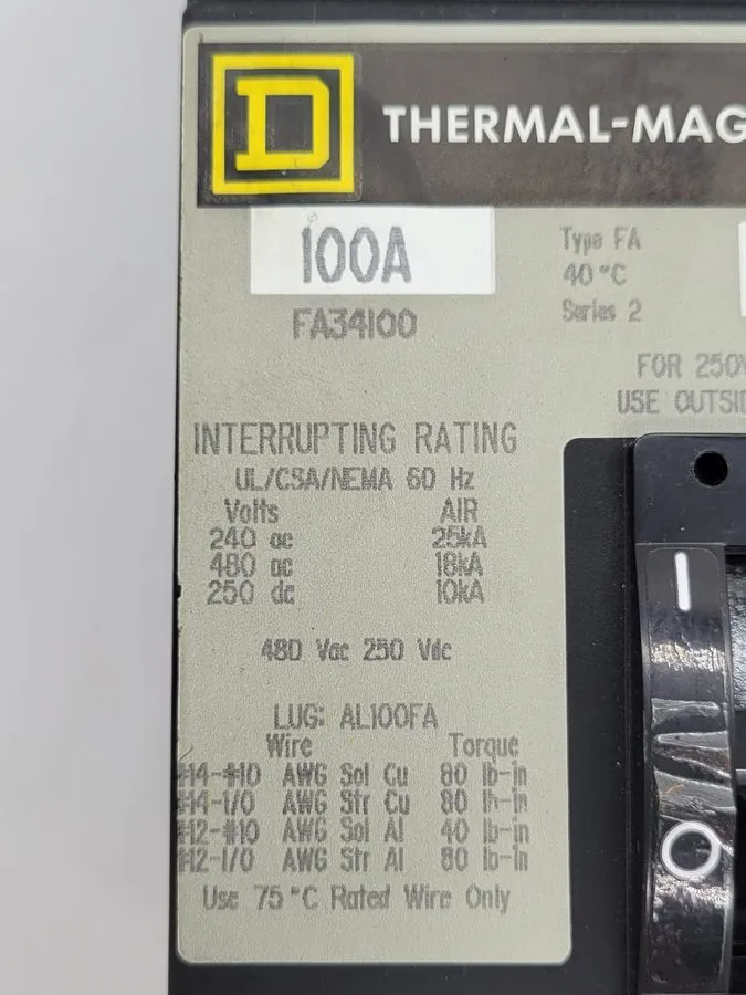Автоматический выключатель Square D FA34100 3p 100 amp 480v Gray I line Circuit