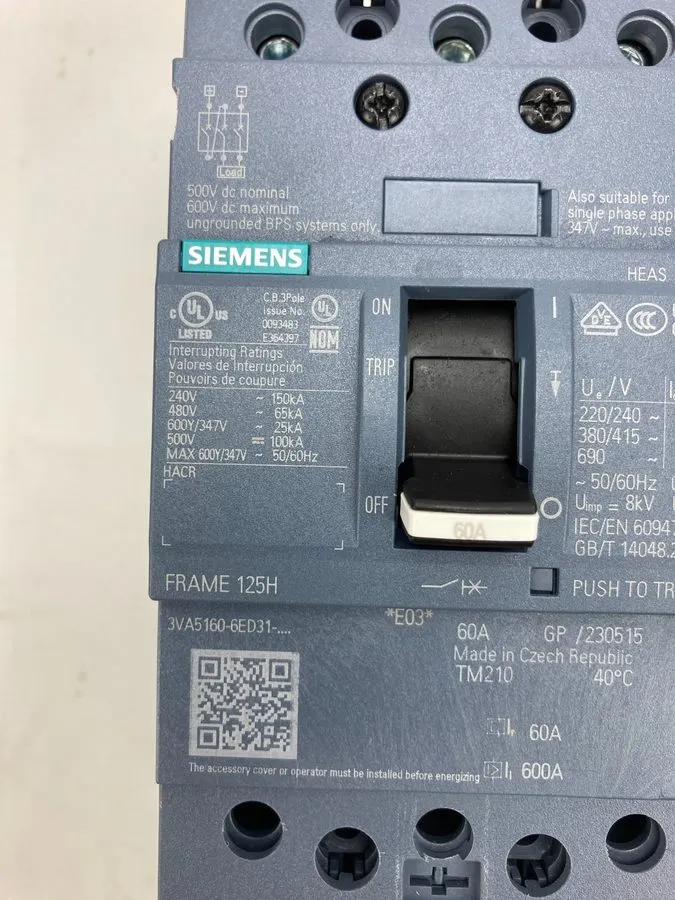 Автоматический выключатель Siemens 3VA5160-6ED31-0AA0 Circuit Breaker 60 Amp 3VA — фото лота 1