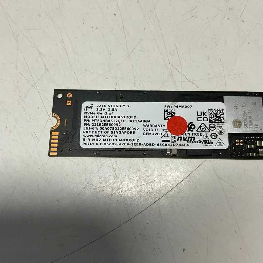SSD-накопитель Micron 2210 512GB MTFDHBA512QFD NVMe M.2 SSD's (71%-75% Health)