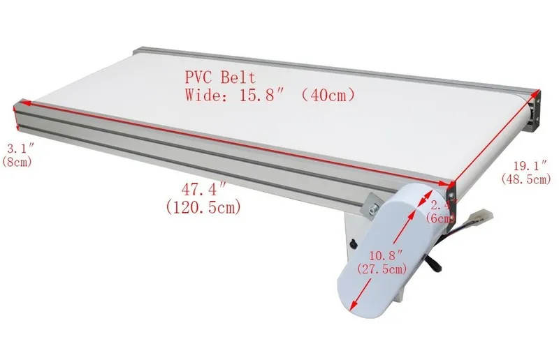Конвейер 118"L 15.7"W Electric PVC Belt Conveyor Transport Machine Speed 4-20m/m