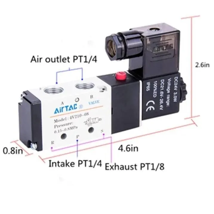 Пневмораспределитель AIRTAC 4V210-08 5/2-Way G1/4 Pneumatic Directional Valve 24