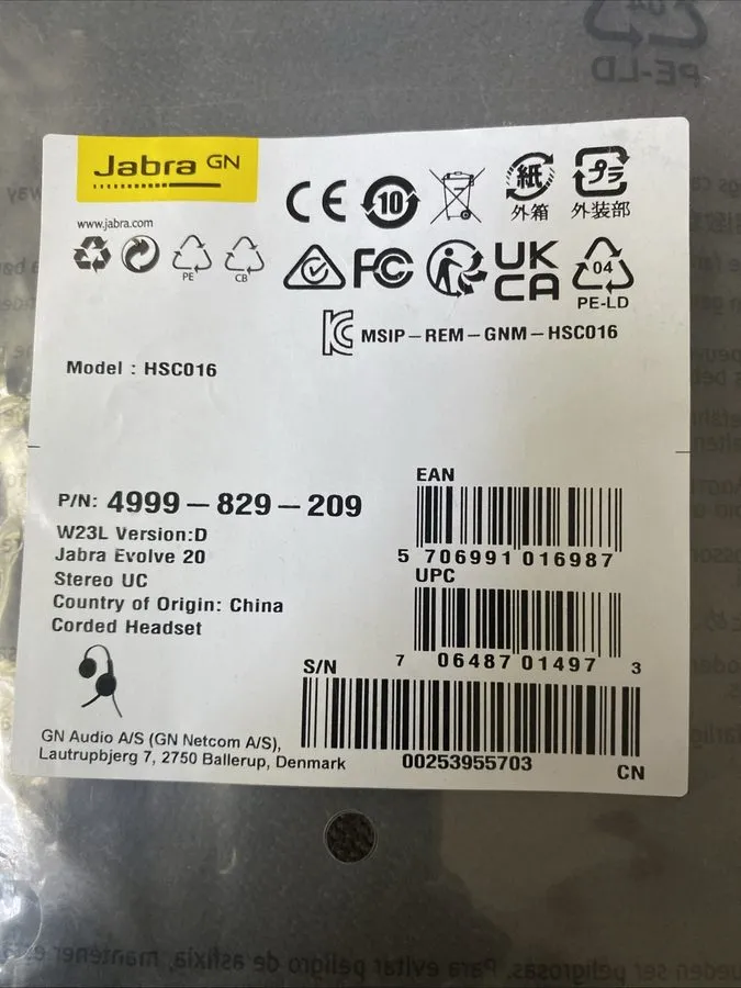 VoIP-шлюз Jabra EVOLVE 20 UC Stereo Black 3.5mm Wired Headset 4999-829-209