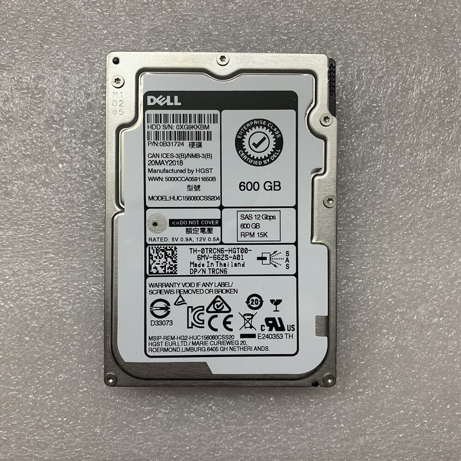 Жёсткий диск Dell TRCN6 0TRCN6 600GB 15K SAS 2.5" 12Gb/s HDD Hard Drive HUC15606