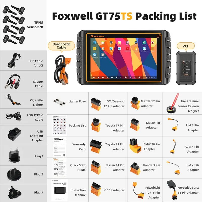 Диагностический сканер FOXWELL GT75TS Bluetooth OBD2 Scanner All System Bidirect