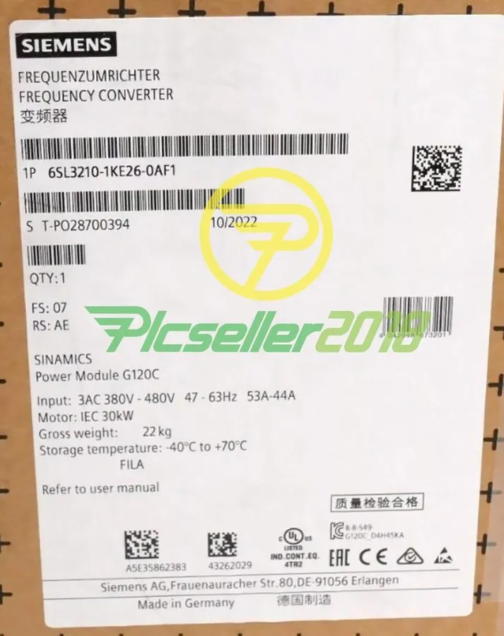 Частотный преобразователь 6SL3210-1KE26-0AF1 Siemens SINAMICS G120C Inverter