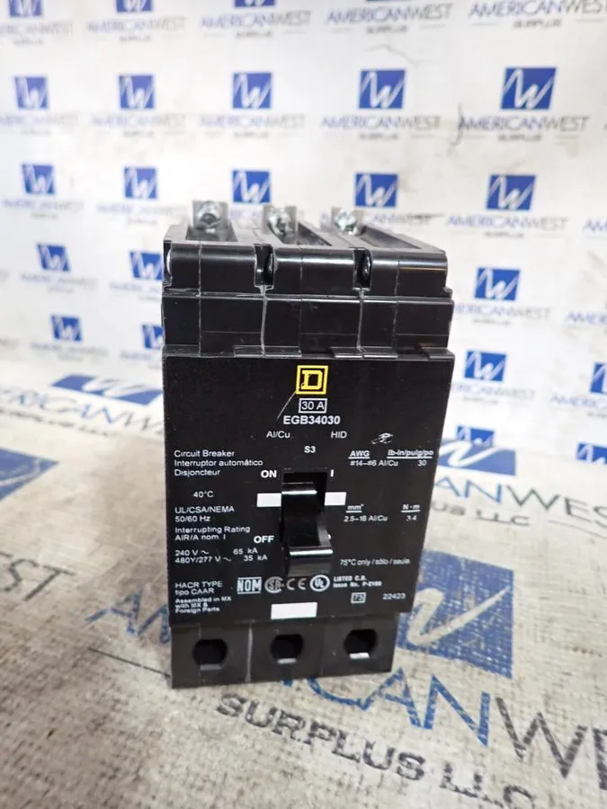 Автоматический выключатель Square D EGB34030 30 amp 35kA@480v Bolt on EGB Circui — фото лота 2