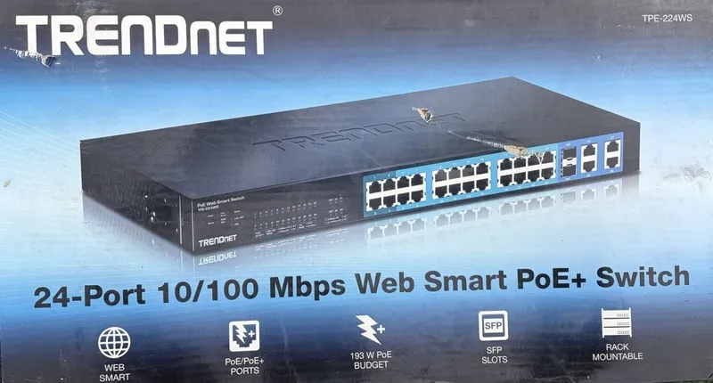 Коммутатор TRENDnet TPE-224WS 24-Port 10/100 Web Smart PoE+ Switch 193W SFP