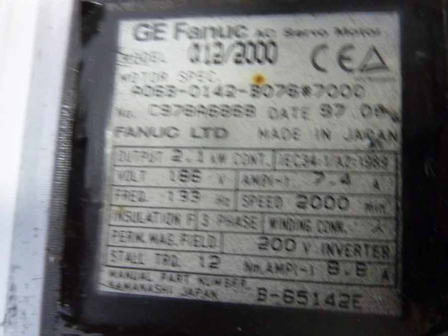 Серводвигатель Fanuc GE A06B-0142-B076#7000 a12/2000 AC Servo Motor 186 V 2.1 kW