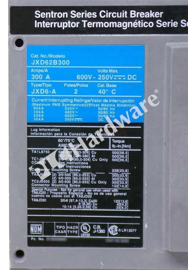 Автоматический выключатель SIEMENS SENTRON CIRCUIT BREAKER JXD63B400 400 AMP 3-P