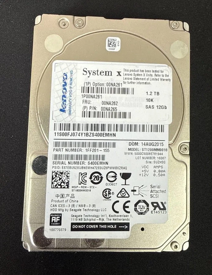 Жёсткий диск Lenovo 00NA262 SystemX 1.2TB 2.5" 10K SAS 12Gb/s G3HS HotSwap 2.5" 