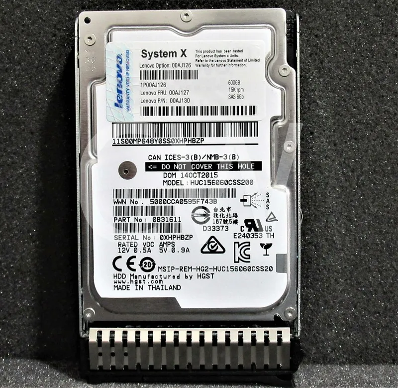 Жёсткий диск Lenovo 600GB 15K 00AJ127 00AJ126 6Gbs 2.5" SAS G3HS X3650 M5 Hard D