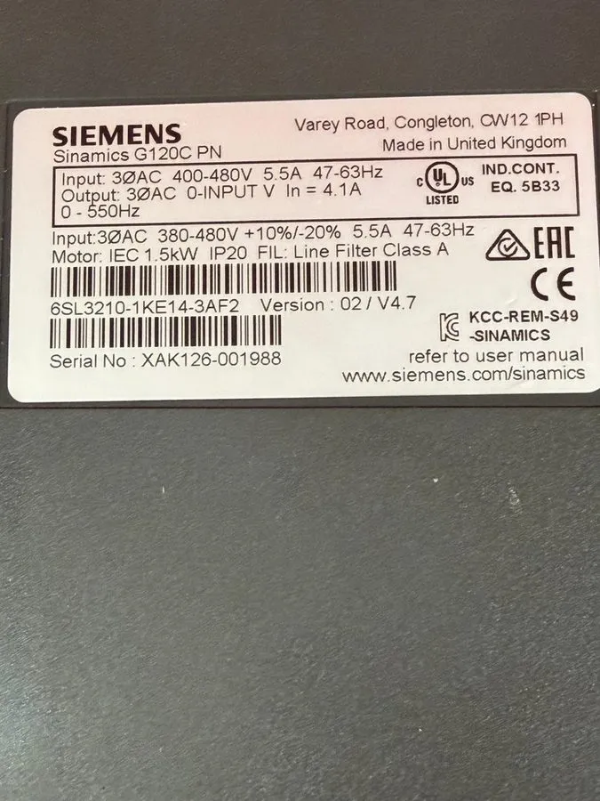 Частотный преобразователь Siemens Sinamics G120C PN 6SL3210-1KE14-3AF2 1.5kW