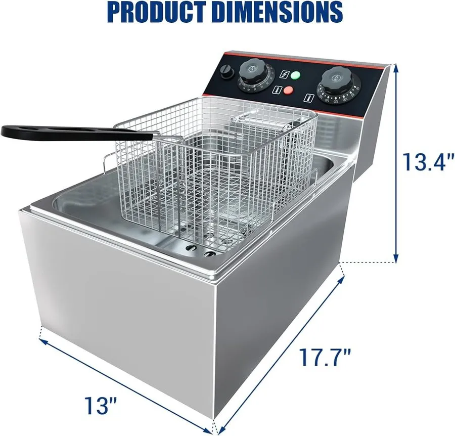 Фритюрница 11.5QT Commercial Deep Fryer Stainless Steel Countertop Electric Deep — фото лота 2