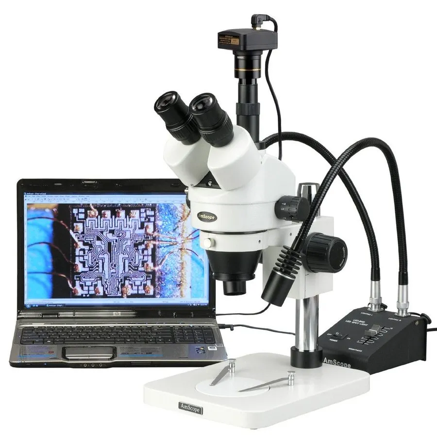 Микроскоп AmScope 3.5X-225X Zoom Stereo Microscope w Gooseneck LED Lights + 1.3M