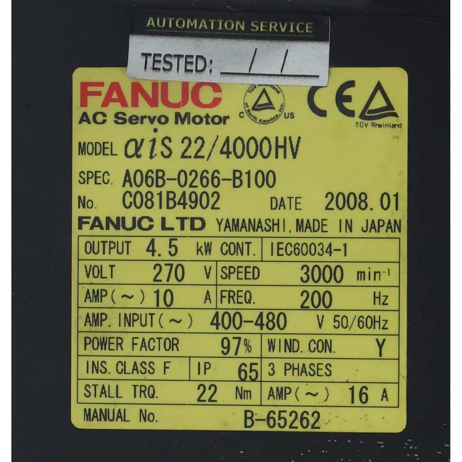 Серводвигатель A06B-0266-B100 Fanuc AC Servo Motor