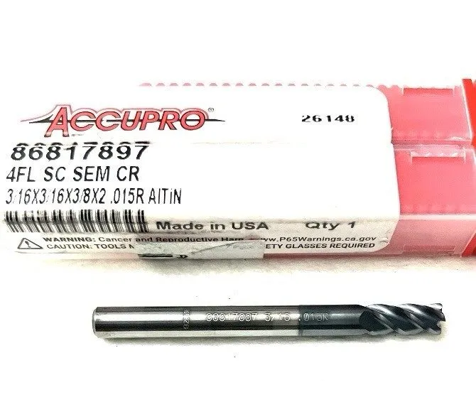 Режущий инструмент Accupro 3/16" 4FL Corner Radius Carbide End Mill .015R AlTiN 