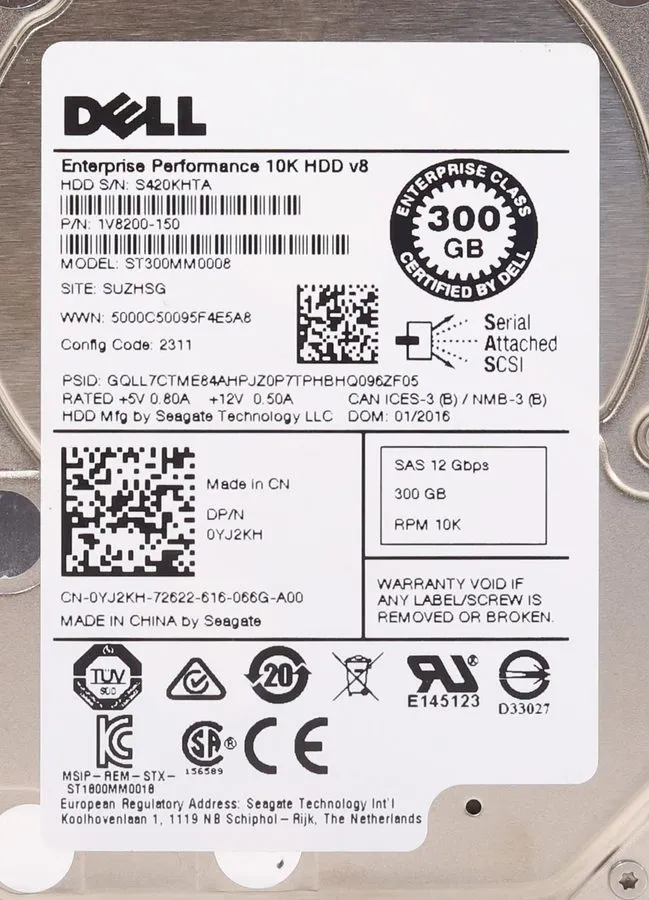 Жёсткий диск YJ2KH ST300MM0008 Dell 300GB 10KRPM 12G 2.5"SAS HDD R740XD R750XS R