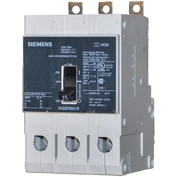 Автоматический выключатель ITE/Siemens HGB3B015B HGB3B015 3Pole 15Amp 480V Bolt-
