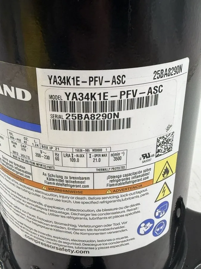 Компрессор Copeland Scroll Compressor YA34K1E-PFV-ASC 230V 1 PH 60 Hz #A1-21 — фото лота 1